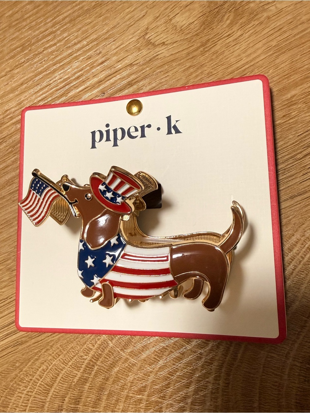 Piper.k Patriotic Dachshund Enamel Hair Claw- Red, White & Blue
